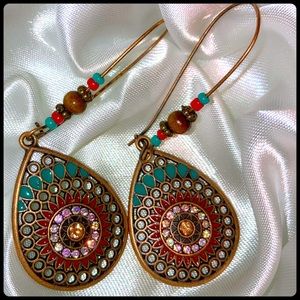 3/$25 Boho Mandela Dangle Enamel Crystal Long Drop Pendant Earrings